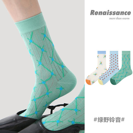 【超绝设计❗好看到爆】Renaissance春夏季新款绿色菱格中筒袜薄款少女学院风网眼袜子女 商品图1