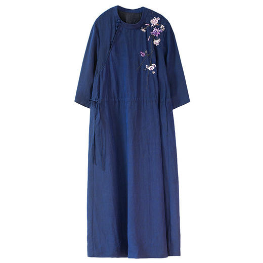 牧衣游原创 22姆米重磅手工刺绣香云纱连衣裙复古新中式长裙 蓝鸢 商品图4