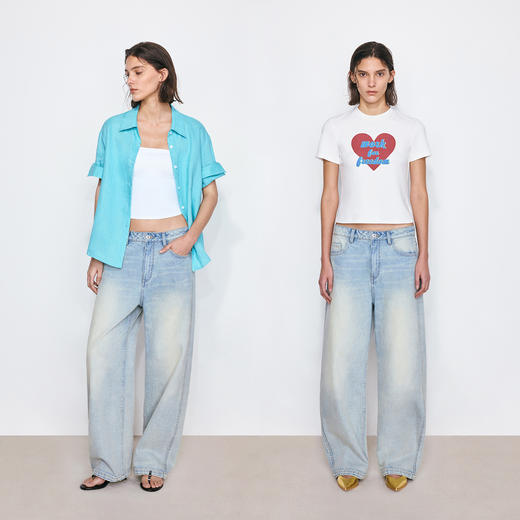 NUTH复古做旧浅蓝洗水弯刀牛仔裤女 商品图0