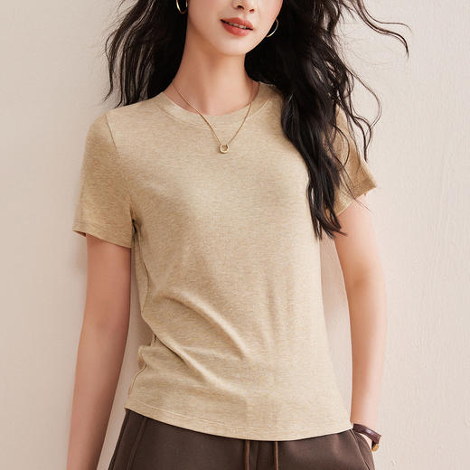 「自j」全新升级【铂金会员128/天猫169/差价41】(00631)洛诗琳气质圆领天丝面膜T恤2026春夏新款正肩显瘦短袖上衣 商品图3
