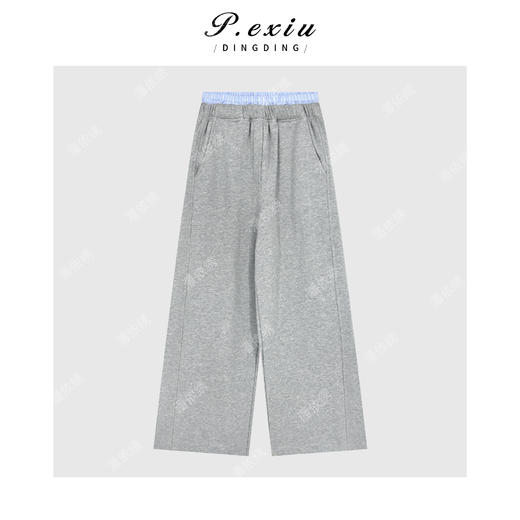 小众松弛感百搭撞色双腰头阔腿显瘦休闲裤WH00523 商品图1