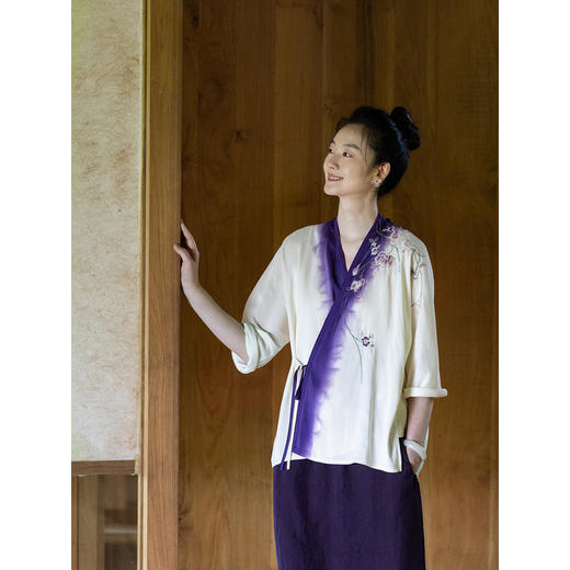 牧衣游原创 22姆米重磅吊染手工刺绣桑蚕丝外套古朴系带开衫 云半 商品图1