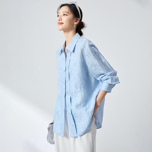 QS原创高端衬衫亚麻真丝2026春翻领提花上衣百搭通勤风休闲外套2799 商品图0