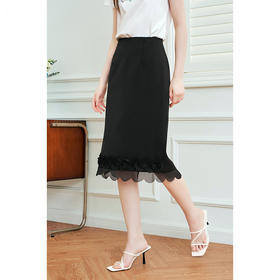 「自」全新升级【铂金会员174/天猫229/差价55】(03553)洛诗琳贴花黑色半身裙小个子2026新款春季气质通勤直筒中长裙