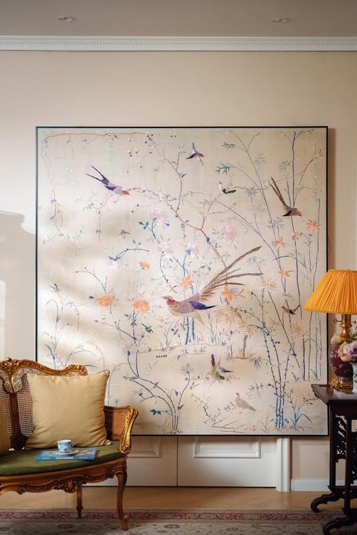 【已售】独角鹿西洋古董20世纪初中国出品传统花鸟主题【锦上添花】粤绣丝绸挂屏 商品图2