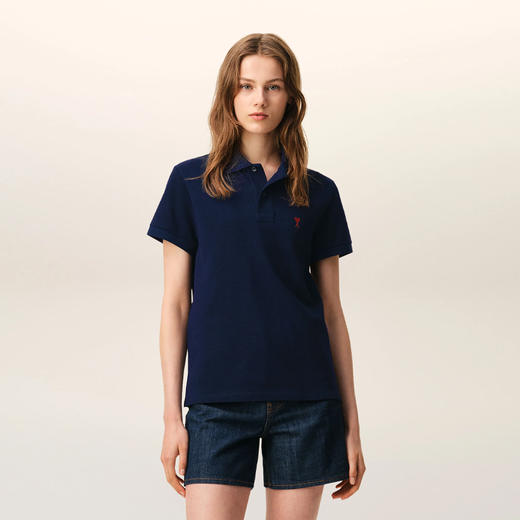 AMI PARIS 中性心形徽标刺绣棉质短袖polo衫 蓝色 BFUPL001 760 430 商品图1