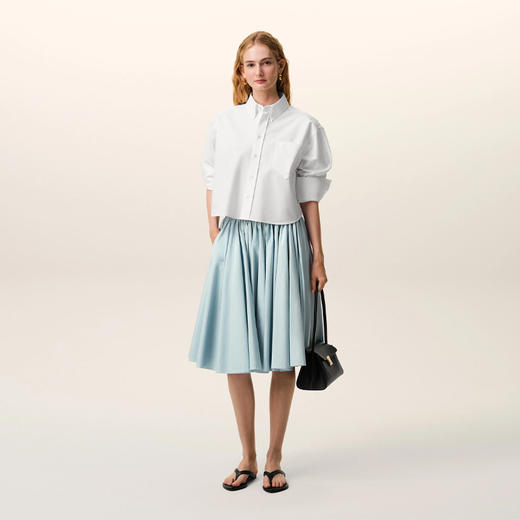 AMI PARIS 女士心形徽标压花棉质短款宽松长袖衬衫 白色 FSH770 CO0031 168 商品图5