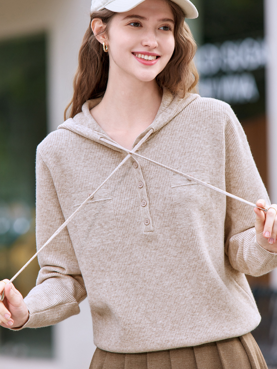 【百图lulu定制】【云朵连帽衫】假口袋装饰 柔软舒适 连帽 针织衫