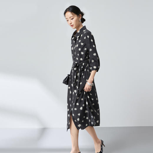 QS桑蚕丝法式连衣裙真丝26春气质翻领心型印花收腰裙气质2609 商品图1