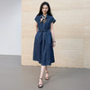 【100棉】三彩2026春季新款设计感绑带收腰连衣裙牛仔裙直筒长裙S 商品缩略图2