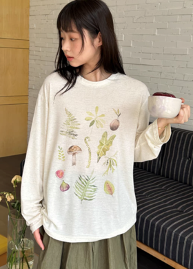 nothe Case布然/NC261627/nothe Case「植物叶片」棉麻感软糯印花T