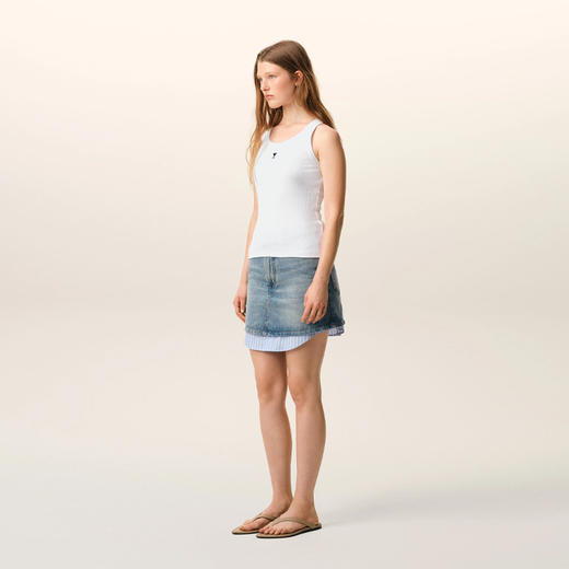 AMI PARIS 女士心形徽标棉质罗纹背心 白色 FTP811 JE0117 100 商品图4