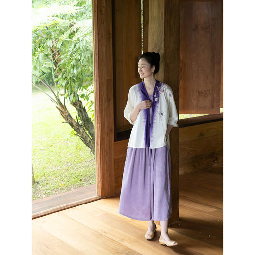 牧衣游原创 22姆米重磅吊染手工刺绣桑蚕丝外套古朴系带开衫 云半 商品图3