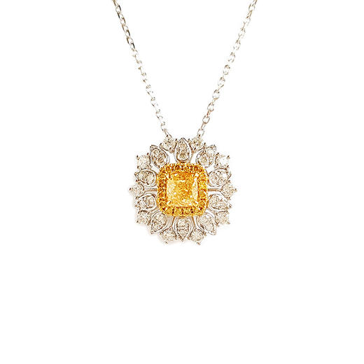 【天然正品】AU750白金花朵造型设计师款0.98克拉钻石吊坠项链 吊坠：14.8*14.5*7.0（皆取最大值）链长：45CM（长度可调节）140226TJ33 商品图0