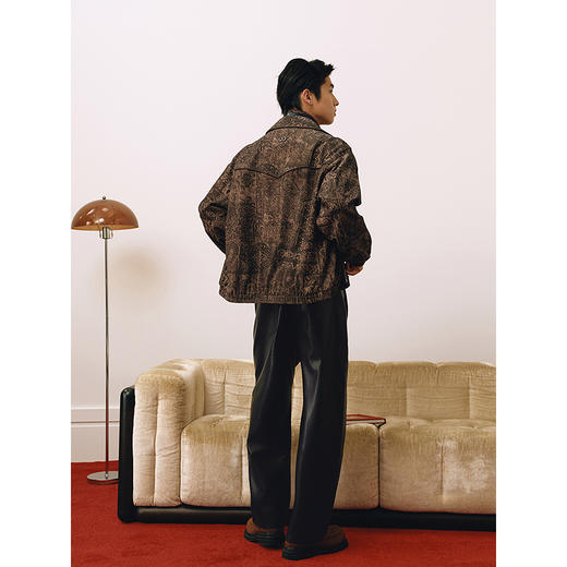 GXG男装 复古棕色经典时尚做旧提花翻领夹克25春季热卖G25X211025 商品图3