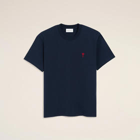 AMI PARIS 中性心形徽标刺绣棉质圆领短袖T恤 蓝色 BFUTS035 724 430