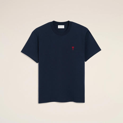 AMI PARIS 中性心形徽标刺绣棉质圆领短袖T恤 蓝色 BFUTS035 724 430 商品图0