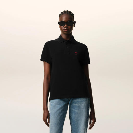【三】AMI PARIS 中性心性徽标刺绣棉质短袖polo衫 黑色 BFUPL001 760 001 商品图1