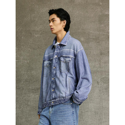 GXG男装 蓝色仿牛仔印花简约时尚翻领夹克25年春热卖G25X211030 商品图2