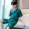 【舒服得像裸穿❗️冰丝轻奢睡衣套装】冰丝材质自带凉感，透气不闷汗，触感如绸缎般顺滑，自带高级光泽感，上身尽显优雅格调，男士丝绸家居服两件套装大码L 商品缩略图3