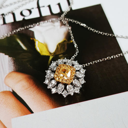 【天然正品】AU750白金花朵造型设计师款0.98克拉钻石吊坠项链 吊坠：14.8*14.5*7.0（皆取最大值）链长：45CM（长度可调节）140226TJ33 商品图3