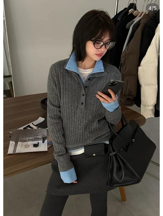 一店k ANN早春新款！撞色棉羊毛针织衫美滴很！把喜欢的感觉穿在身上！酷女孩👧🏻的长期主义高质感！立领撞色复古假两件叠穿！韩系时髦松弛感满满！显瘦设计感太绝了 商品图0