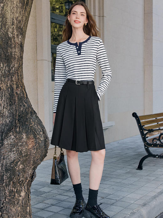 【百图lulu定制】【海军条纹T恤】海军深蓝  V领 条纹 长袖T恤 商品图5