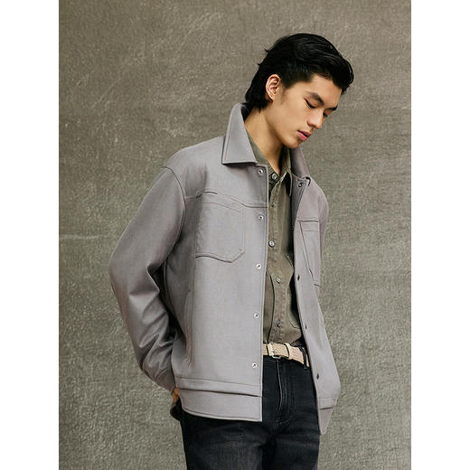 GXG男装 灰绿色仿麂皮衬衫式假两件翻领夹克25年春节热卖G25X211023 商品图3