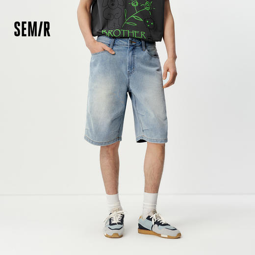 森马牛仔裤男夏轻薄凉感宽松直筒裤2026新款复古做旧水洗六分短裤 商品图1