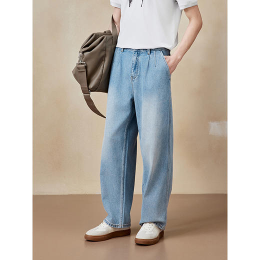 GXG男装 宽松直筒醋酸牛仔裤水洗休闲裤弹力长裤子 2025夏季热卖 商品图3