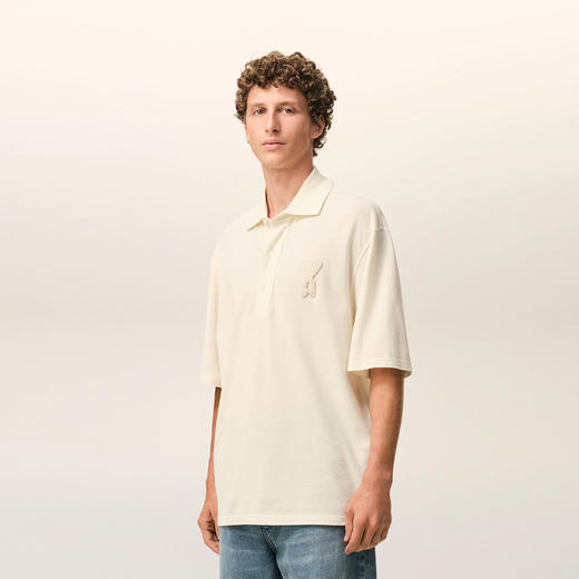 AMI PARIS 中性心形徽标针织贴片棉质短袖polo衫 米白色 UPL428 JE0221 136 商品图3