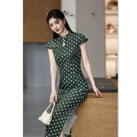 现代改良新中式丝绒长款掐腰旗袍2026春夏新款年轻少女款日常可穿旗袍GX-211141