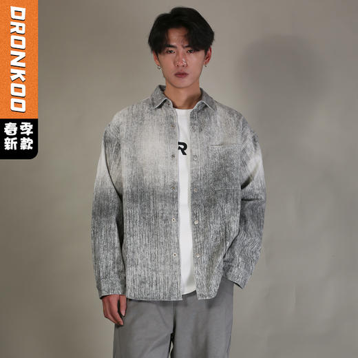 DRONKOO 2026 翻领单贴袋上下渐变喷色微阔中厚衬衣外套 商品图0