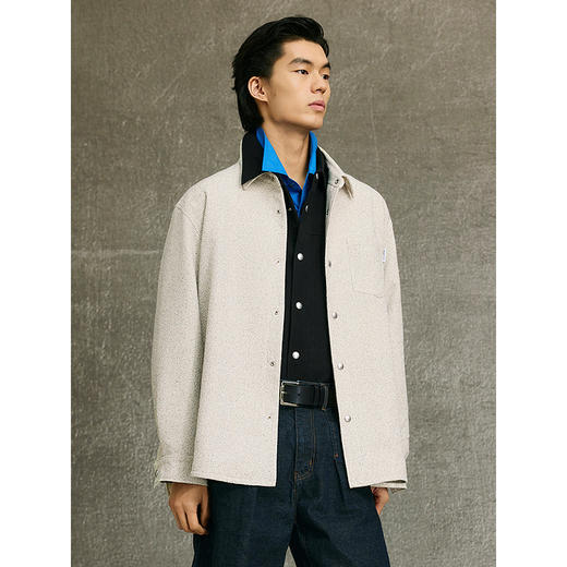 GXG男装 米白色小香风微肌理绣花翻领夹克25年春热卖G25X211021 商品图2