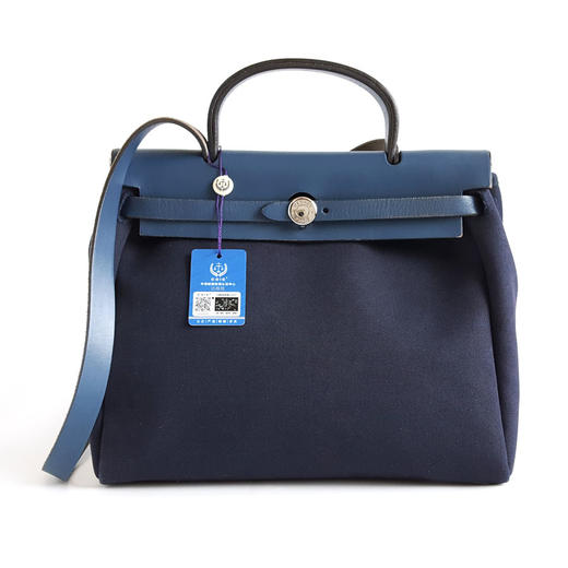 【95新】Hermes爱马仕蓝色帆布拼色herbag 31手提单肩包100226TB07 商品图0