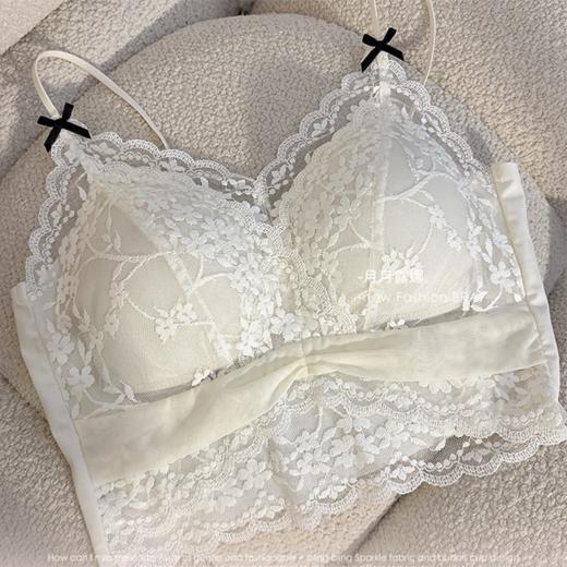 【49元1件】纯欲蕾丝背心式吊带内衣女夏季小胸聚拢自带胸垫一体式美背文胸罩-龙心蝴蝶结 商品图4