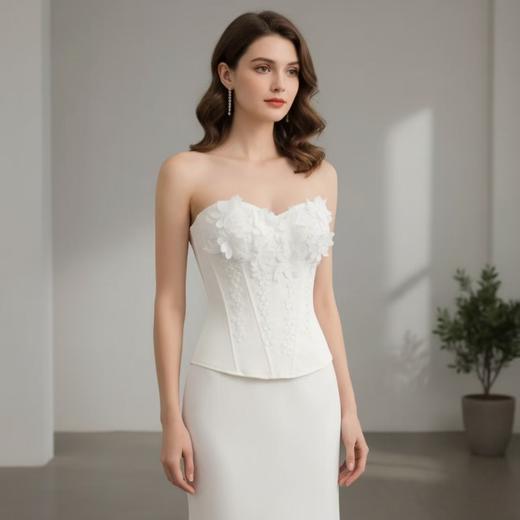 【新贵刺绣花朵鱼骨抹胸胸衣】2026春夏白色花朵鱼骨胸衣吊带背心女内搭辣妹收腰显瘦带胸垫打底抹胸上衣 商品图4