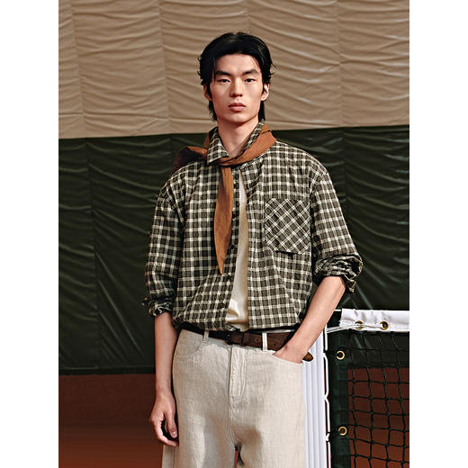 GXG男装 泡泡纱肌理衬衫通勤格纹长袖衬衣25年夏季热卖G25X032038 商品图3