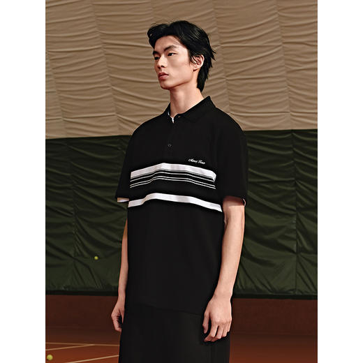 GXG男装 条纹拼接休闲polo衫男士通勤宽松上衣短袖 25夏热卖 商品图3