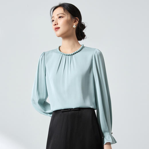 QS桑蚕丝珠饰洋气衬衫2026春通勤风高级百搭双乔透气上衣2851 商品图3