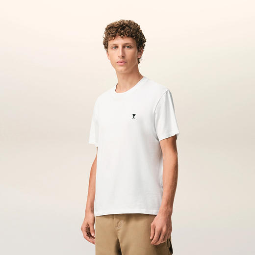 AMI PARIS 男士心形徽标刺绣棉质圆领短袖T恤 白色 HTS346 724 100 商品图3