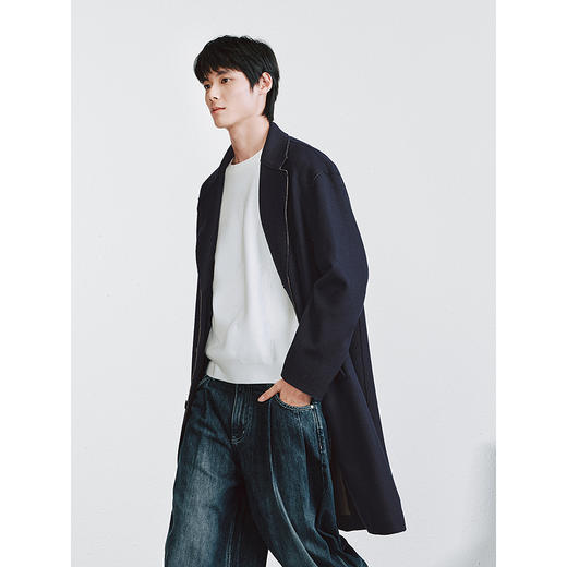 GXG男装 藏青色单排扣柴斯特商务羊毛长款大衣 25年冬季热卖 商品图3