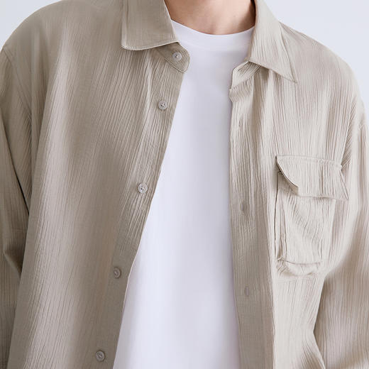 GXG男装 浅卡其肌理面料宽松休闲长袖衬衫25年春季热卖G25X031032 商品图2