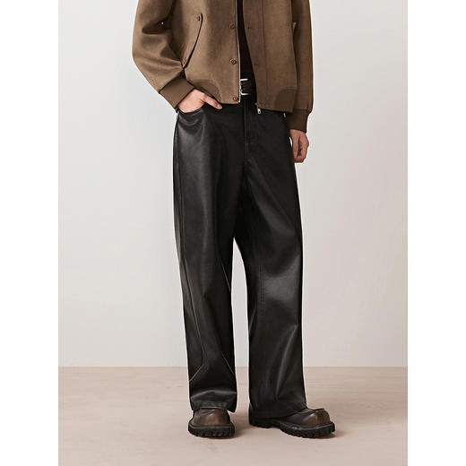 GXG男装 复古擦色pu长裤潮流时尚pu皮休闲裤男士裤 2025秋季热卖 商品图3