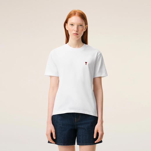 【三】AMI PARIS 中性心形徽标刺绣棉质圆领短袖T恤 白色 BFUTS035 724 100 商品图1