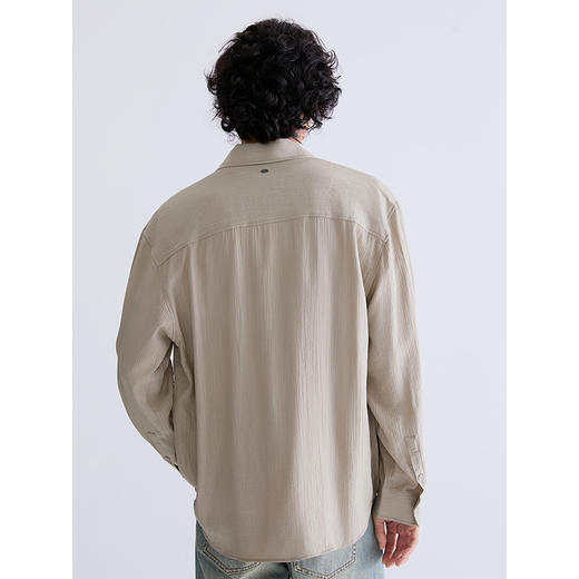 GXG男装 浅卡其肌理面料宽松休闲长袖衬衫25年春季热卖G25X031032 商品图4