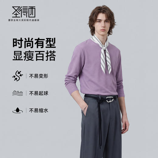 圣得西男士时尚新颖圆领舒适长袖针织衫T恤 商品图3