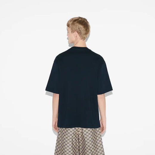 GUCCI 古驰 男士字母徽标印花针织棉质圆领短袖T恤 深蓝色 784361 XJGKA 4735 商品图4