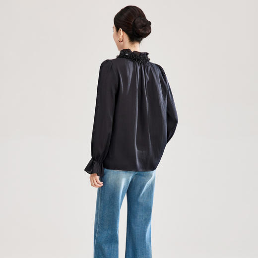 「高货wl」全新升级【铂金会员266/天猫359/差价93】(02209)洛诗琳气质天丝钉珠花瓣领衬衫2026春季新款垂感系带上衣 商品图2