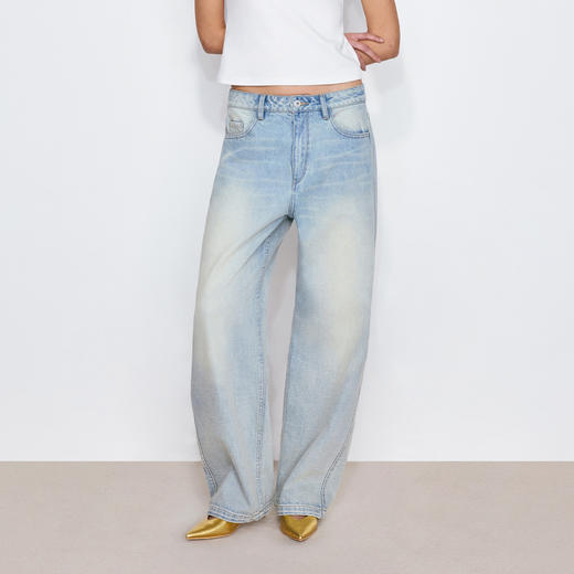 NUTH复古做旧浅蓝洗水弯刀牛仔裤女 商品图3